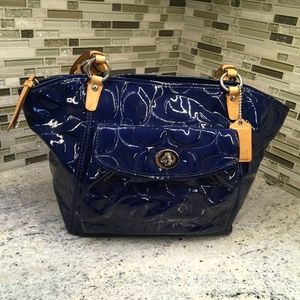 Navy patent Coach bag